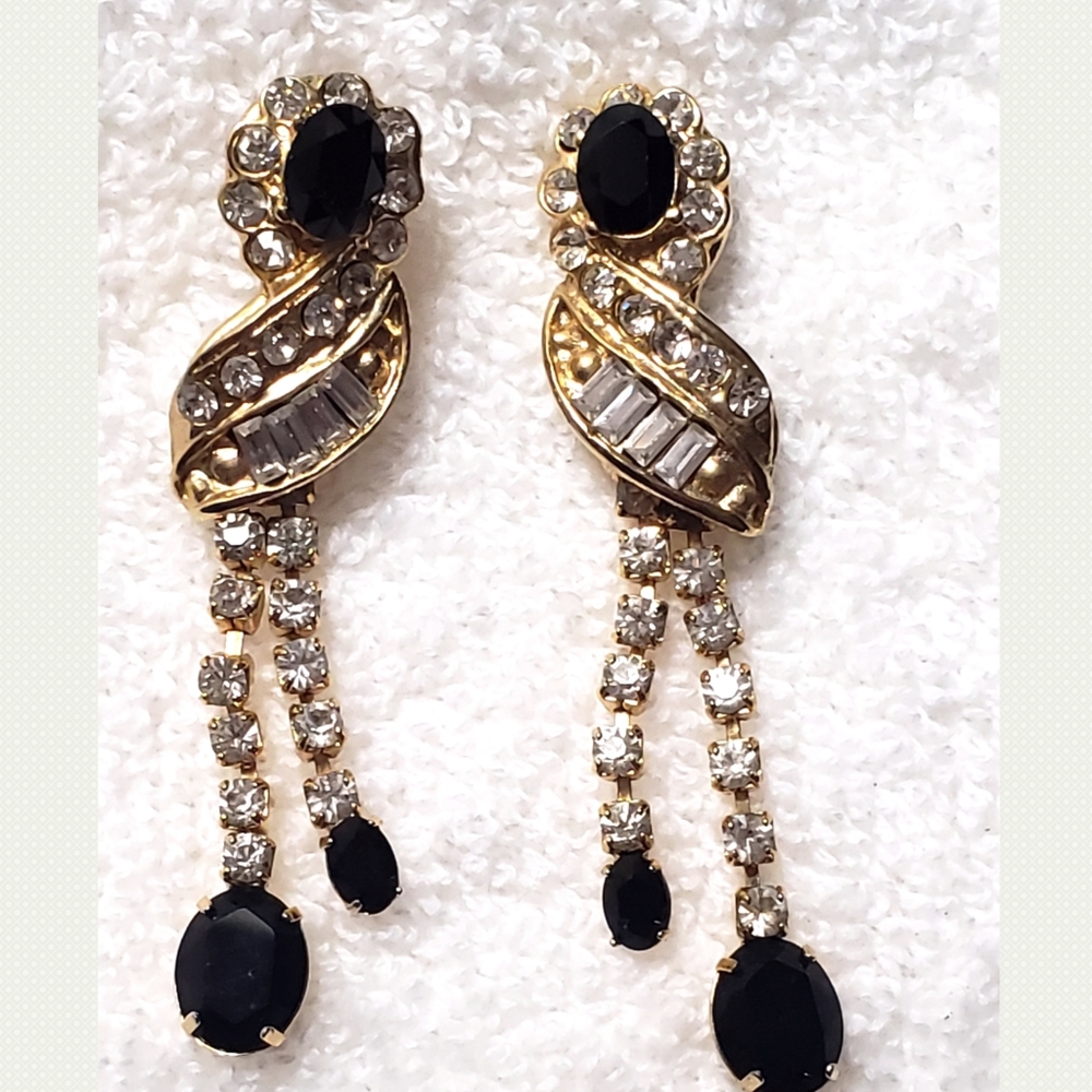 Rhinestone Gold Tone Earrings